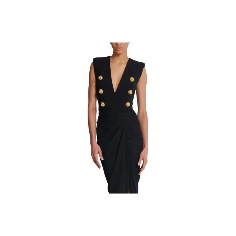 BALMAIN V Neck Tailored Maxi Dress-4