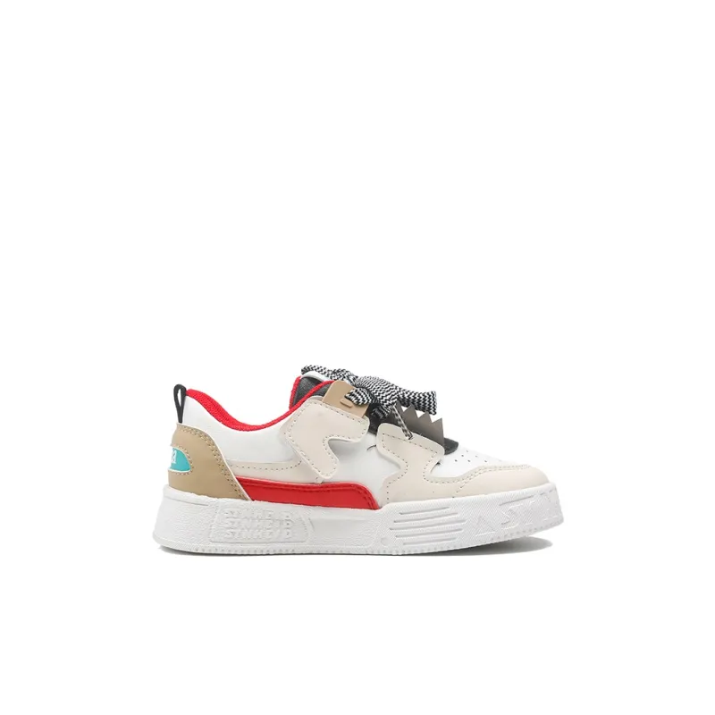 KAPPA KIDS Anti Slip And Wear Resistant Breathable Low Top Kids' Skateboarding Shoes Beige White Red Kids'-1