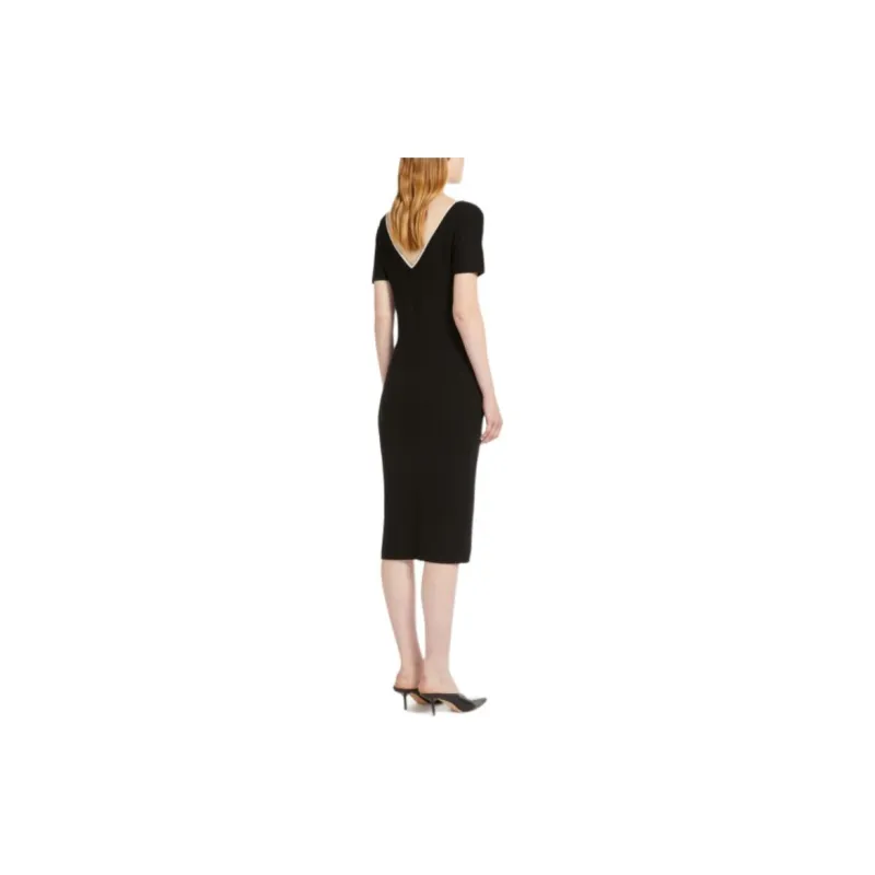 MaxMara Studio Luglio Collection Stretch Viscose Dress Short Sleeved Dresses Women's Black-2