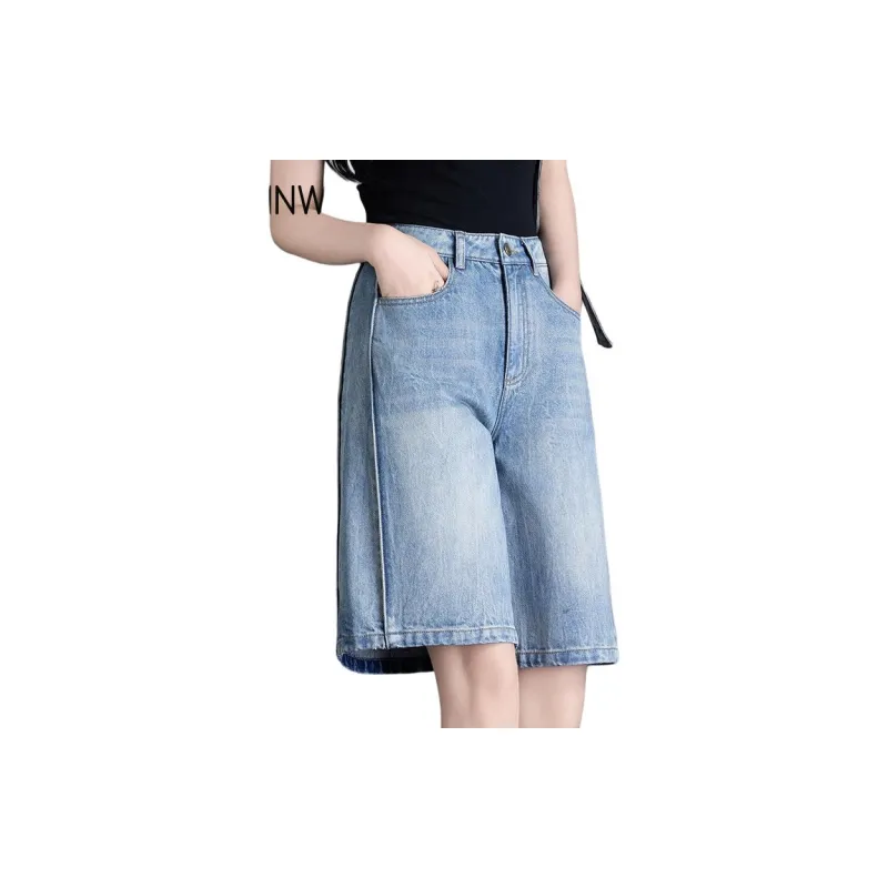 You Cow Me Pants Denim Shorts Women's Jade Sea Blue-2