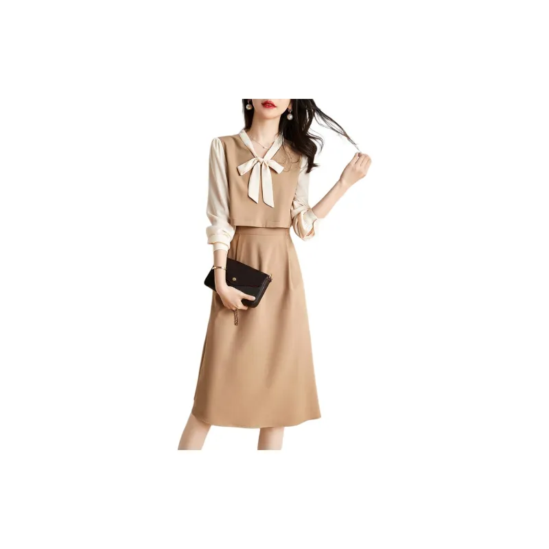 Mo Han Yi Mei Long Sleeved Dress Women's Light Khaki-5