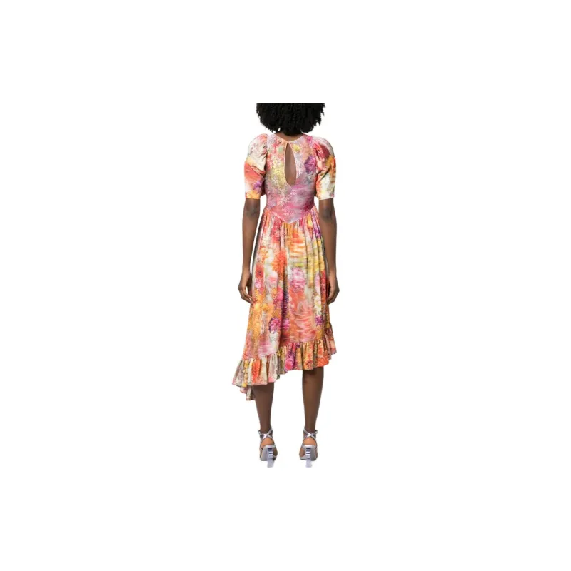 Collina Strade Mix Print Asymmetric Ruffled Midi Dress-3