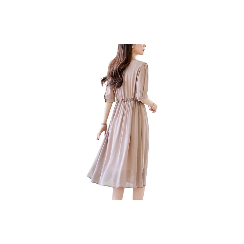 Yi Mengyuan Lace Up Silk Short Sleeved Dress Women's-10