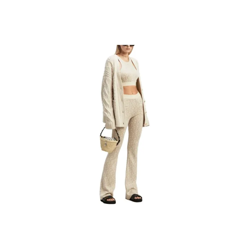 PALM ANGELS Monogram Jacquard Knit Pants Beige-3