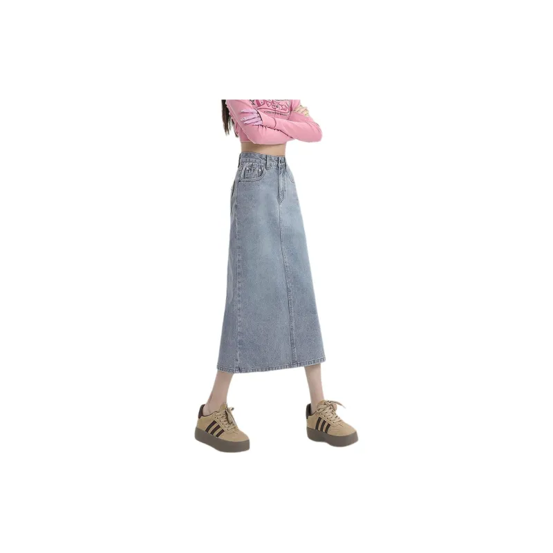 Weixi Denim Long Skirts Women's Blue-6