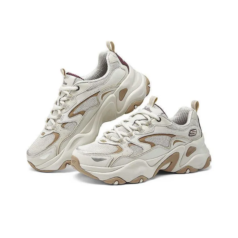 Skechers D'LITES 5.0 Anti Slip Wear Resistant Breathable Height Increasing Low Top Chunky Sneakers Women's Beige Umber-2