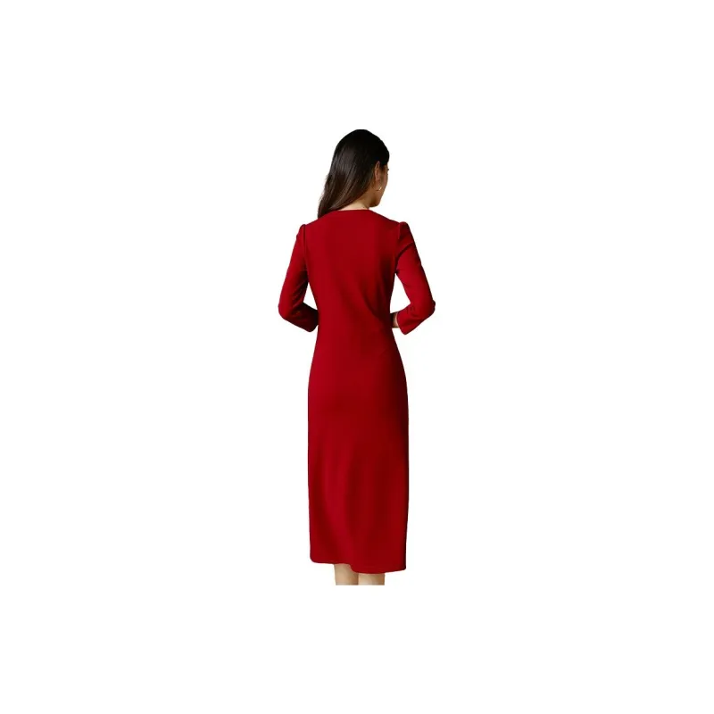 Late White Long Sleeved Dress Women's Red-3