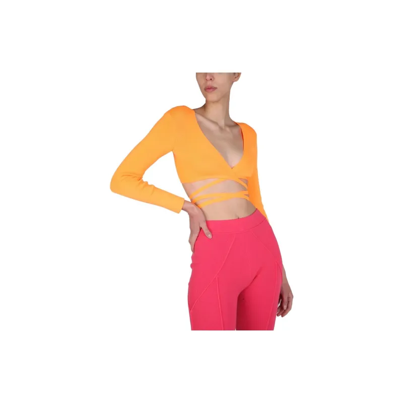 MSGM Cropped V Neck Top-1