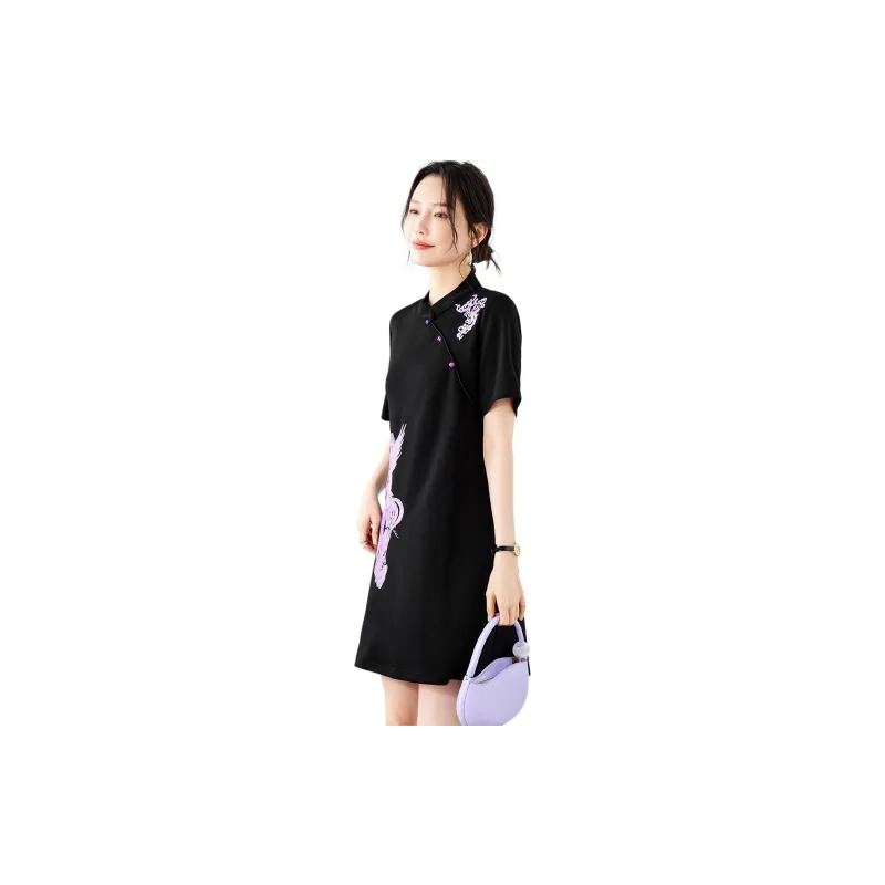 TERRE BLEUE Short Sleeved Dresses Women's Purple-3
