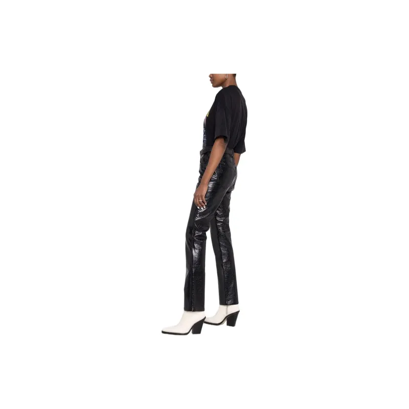 DIESEL Leather Pants Women's Black-2