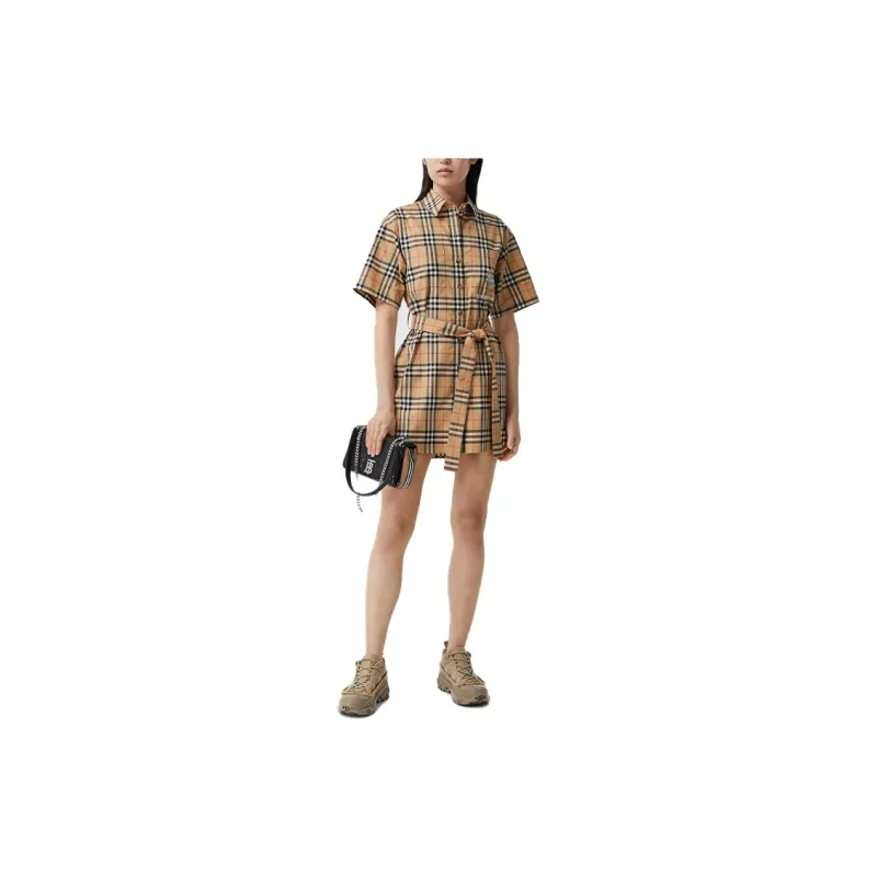 Burberry Short Sleeved Dress Women's Beige-3