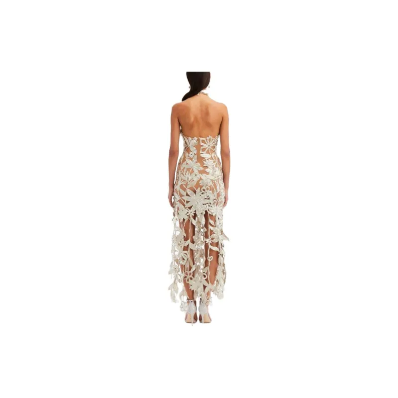 Oscar De La Renta Floral Bead-embellished Halterneck Gown-2