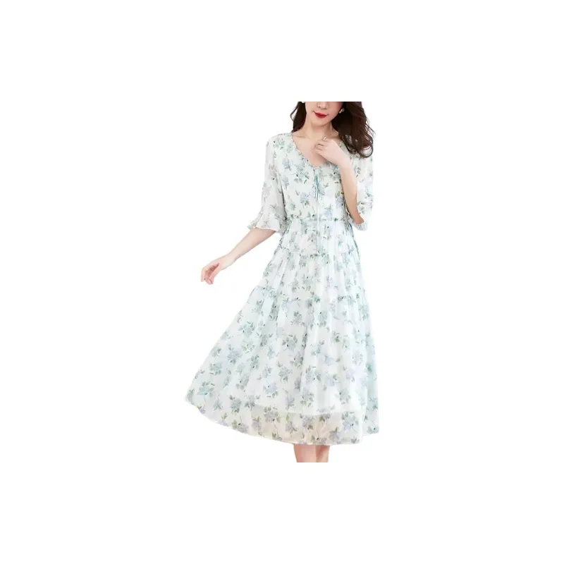 Yi Mengyuan Short Sleeved Dresses Women's Green-2
