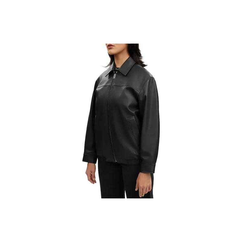 COACH SS24 Leather Jacket Women's Black-3