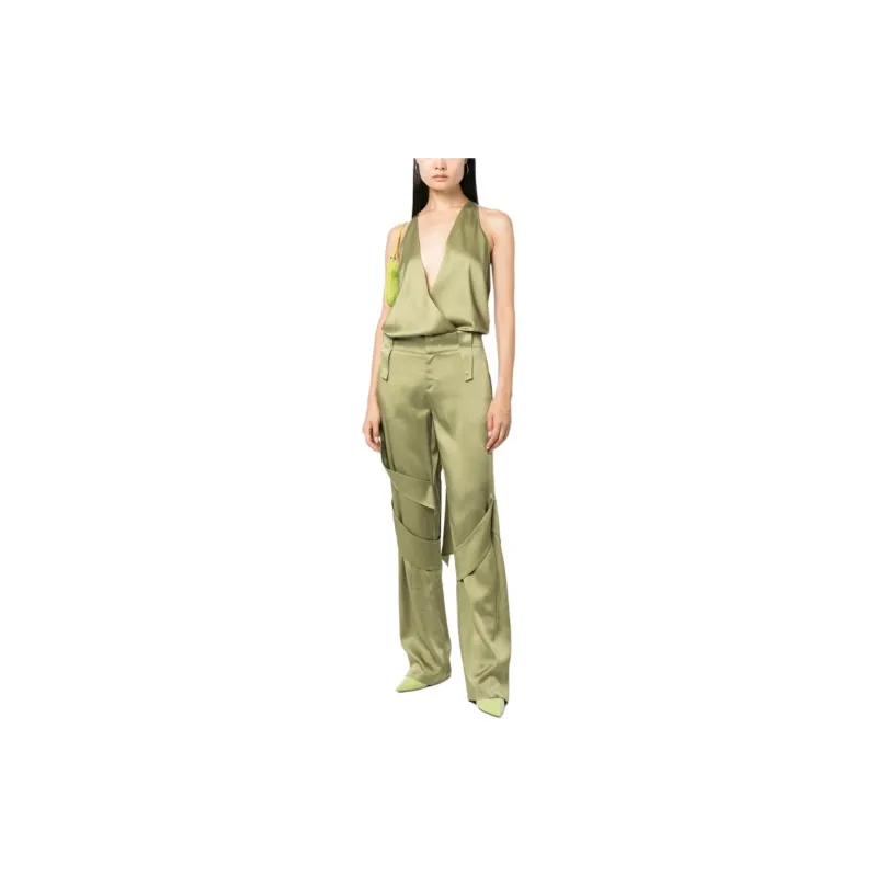 Blumarine Plunging V-Neck Open Back Satin Bodysuit-1