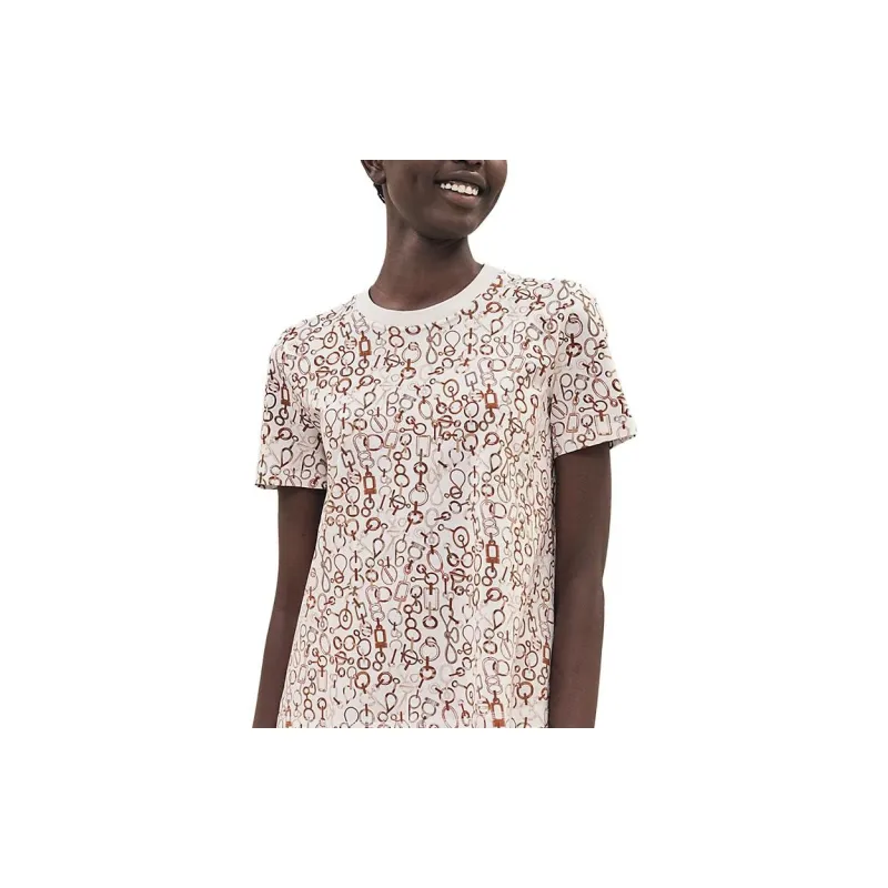 HERMES Pattern All Over Print Crew Neck Short Sleeved T Shirt T Shirt Women's Pearl White-2