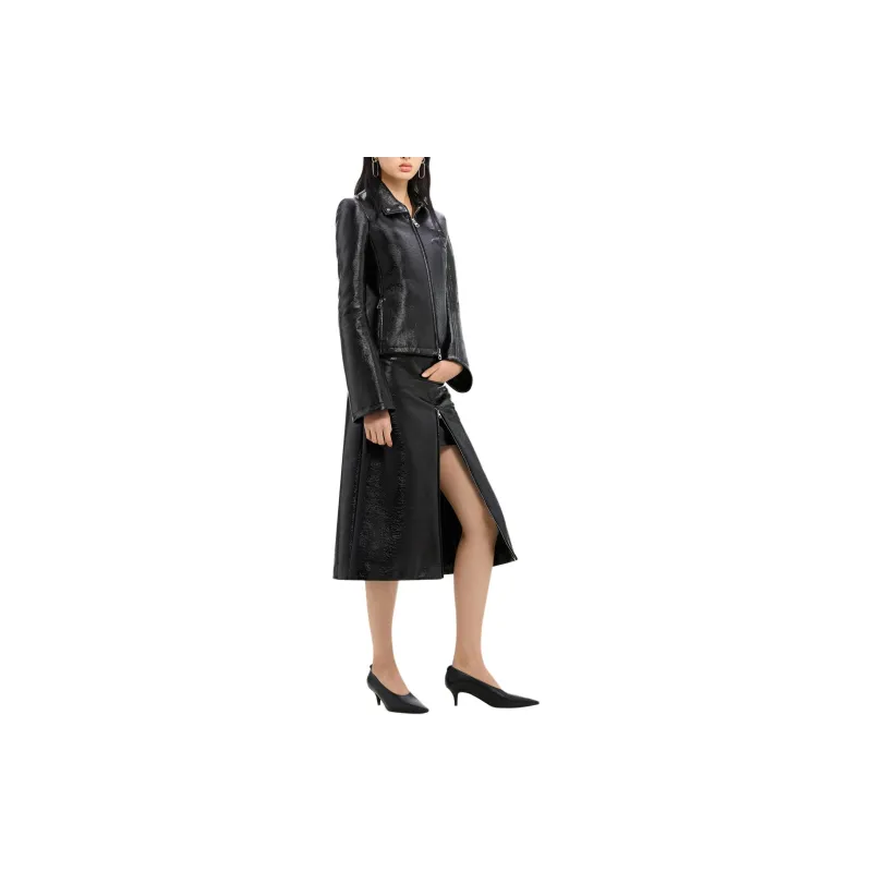 COURREGES Iconic Zipped Vinyl Biker Jacket 'Black'-3