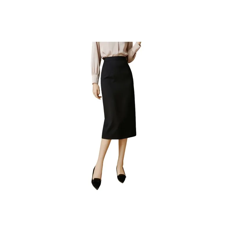 Late White Casual Long Skirts Women's Black-5