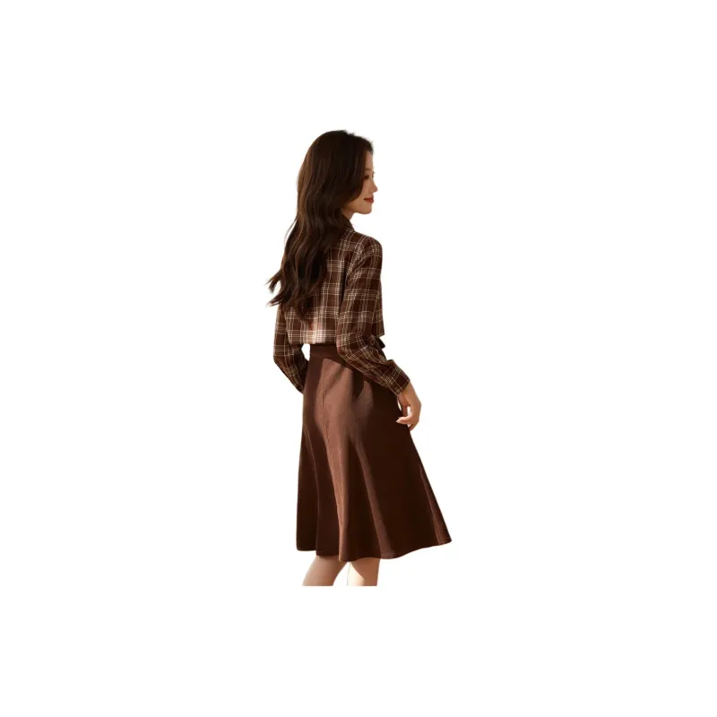 Mo Han Yi Mei Long Sleeved Dresses Women's Dark Coffee-1
