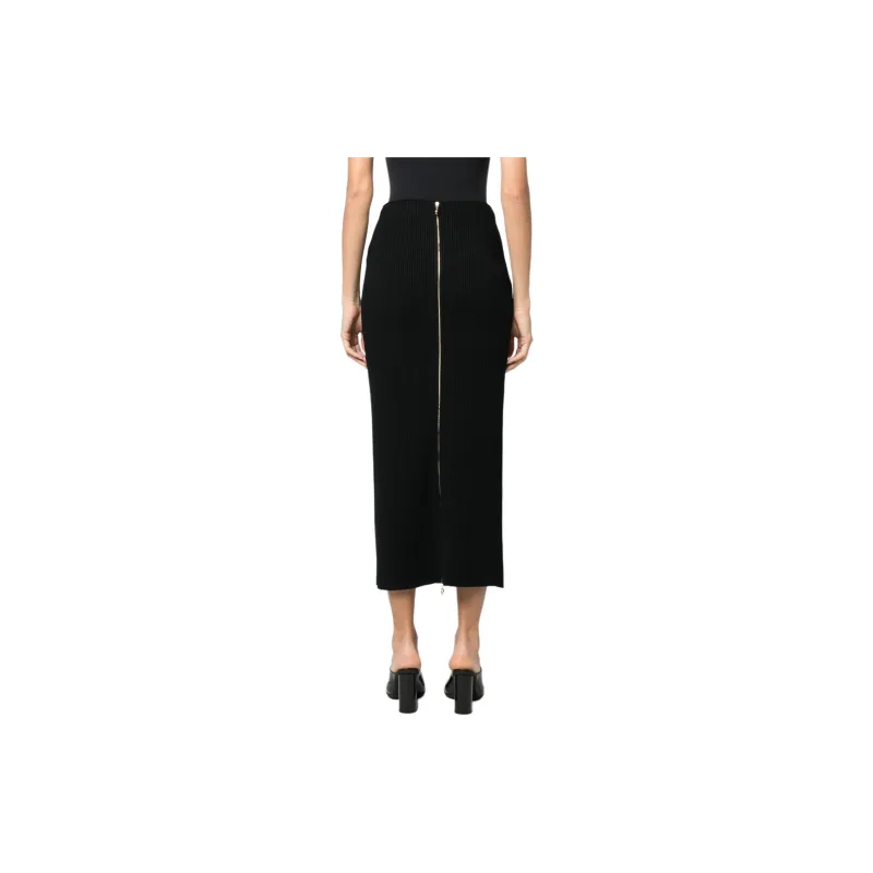 Patou Ribbed Knit Front Slit Midi Skirt-3