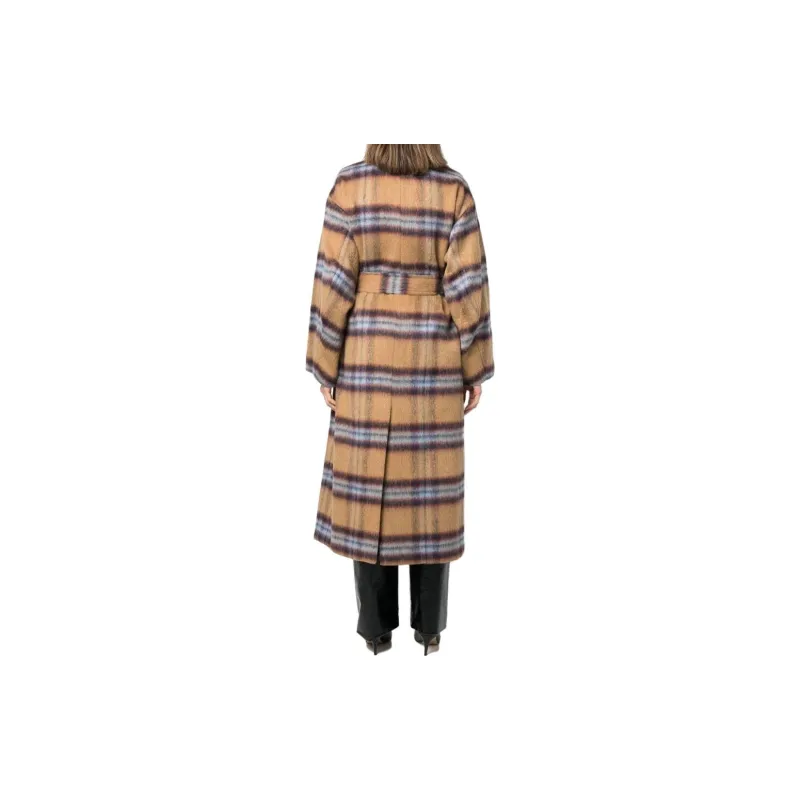 STAND STUDIO Plaid-check Print Belted Coat-3