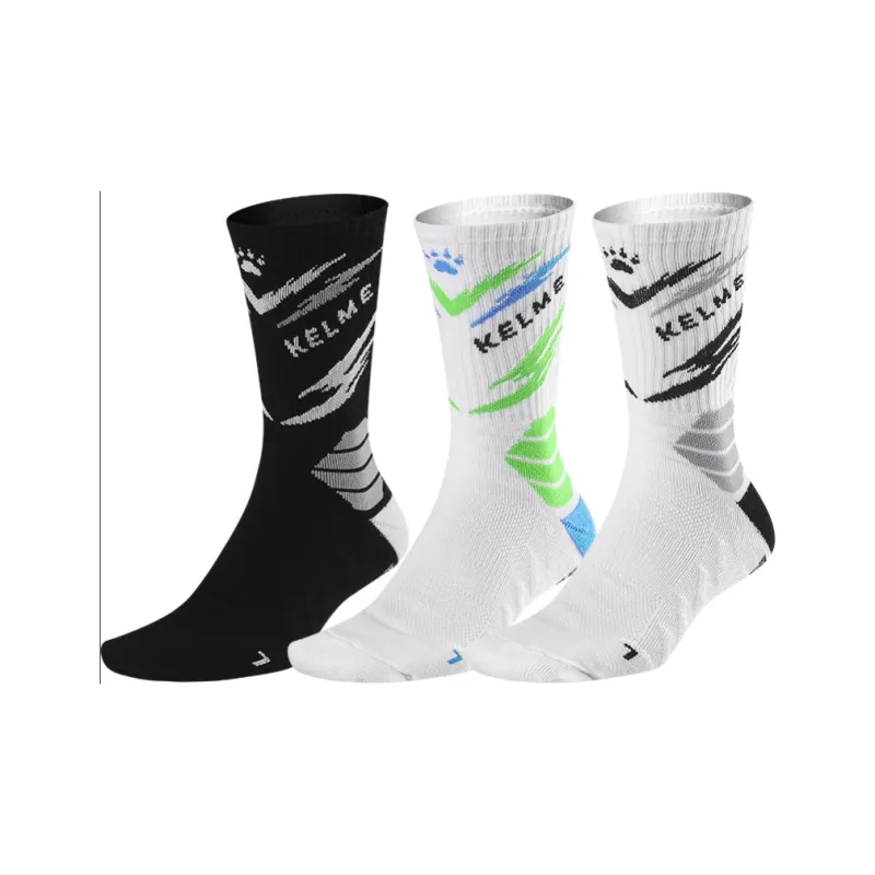KELME Basketball Socks Unisex 3 Pack Black, White Blue, White Gray, White Green-32