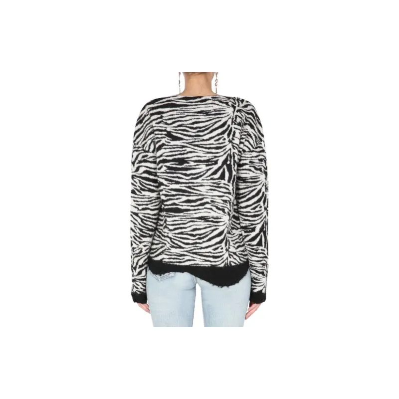 SAINT LAURENT Zebra Patterned V Neck Sweater-3