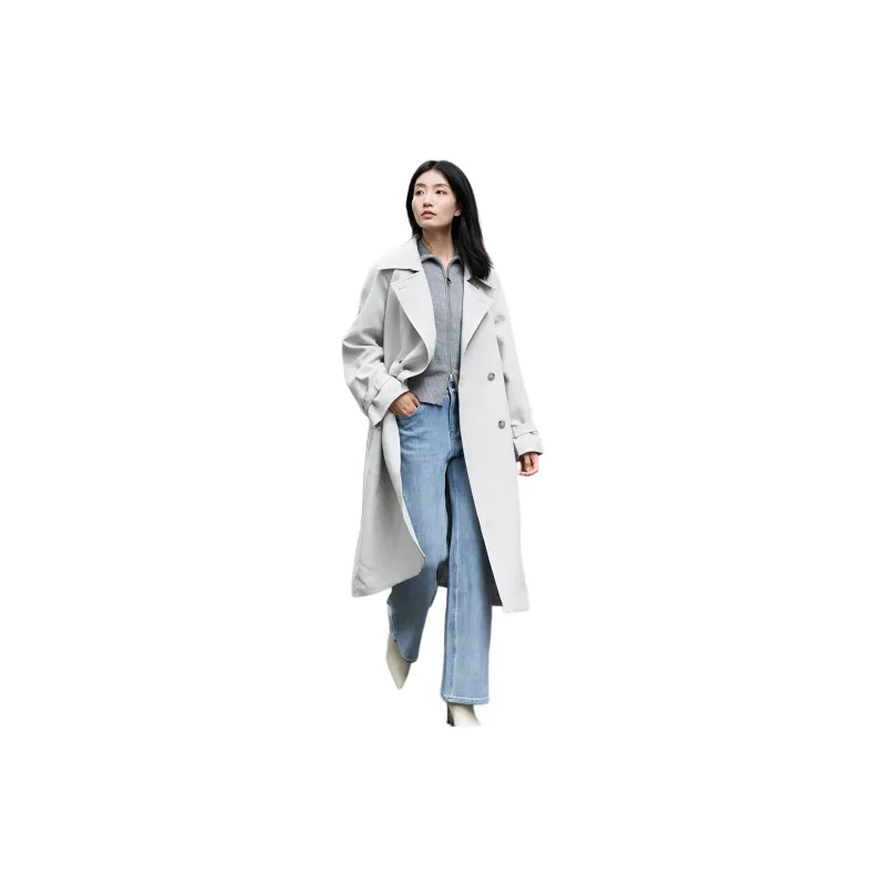 TKY SHOP Trench Coat Women's Gray-5