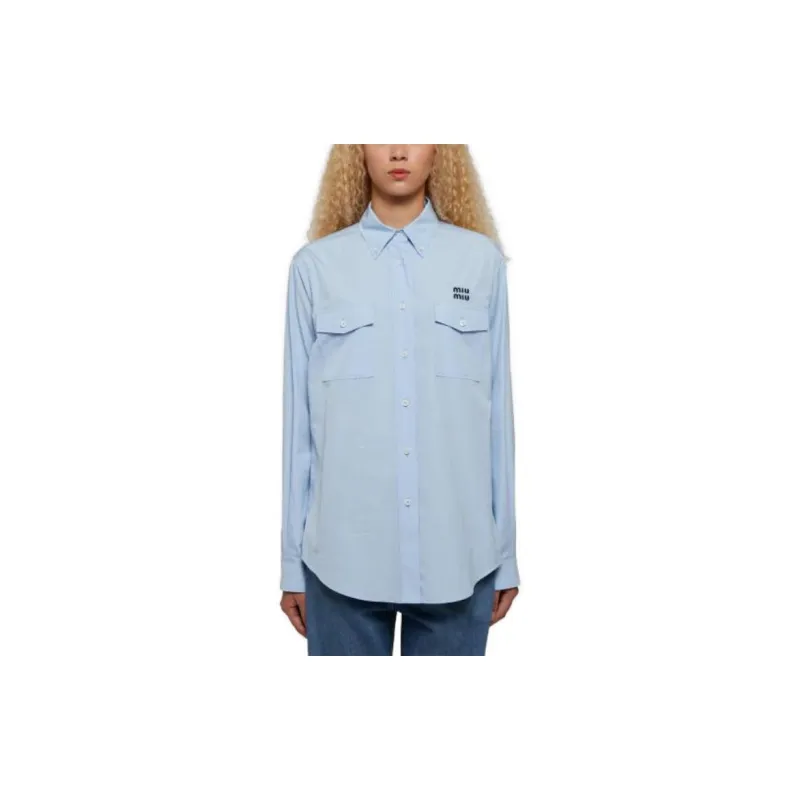 MIU MIU Logo embroidered Flap pocket Shirt-2