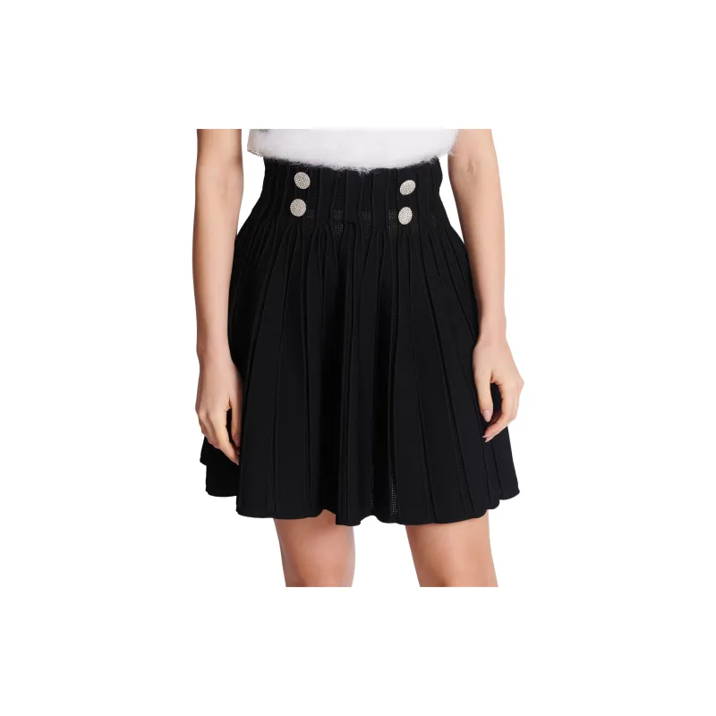 BALMAIN High Waist Pleated Skater Skirt-1