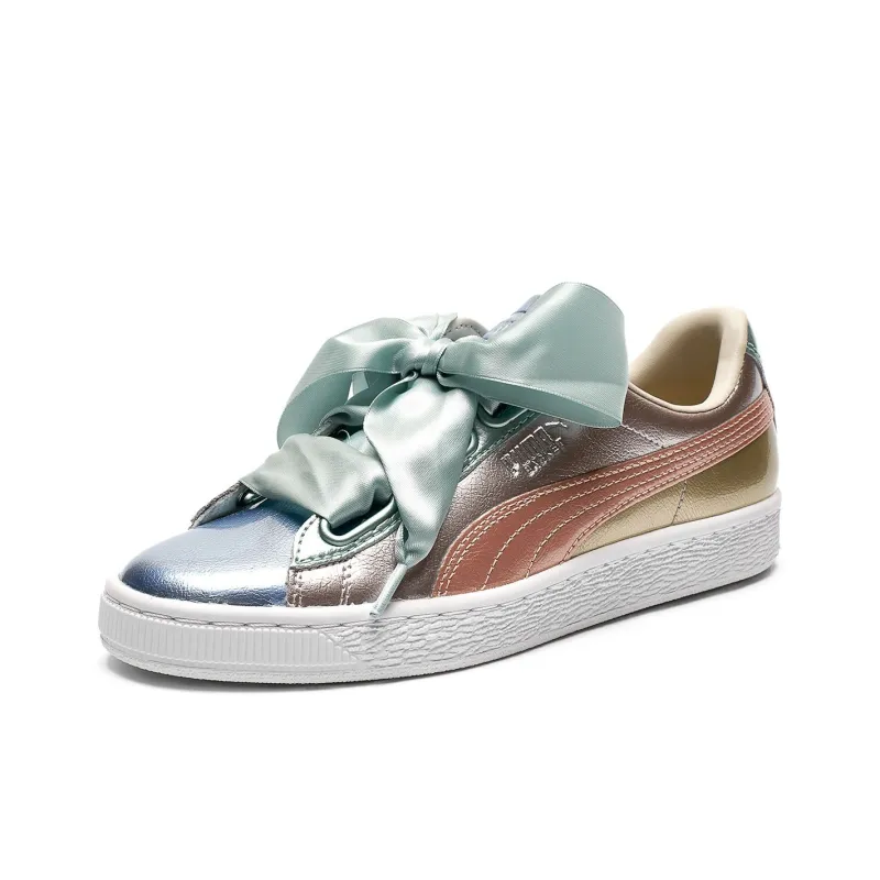 PUMA Basket Anti Slip Wear Resistant Low Top Skateboard Shoes Women's Silver-3
