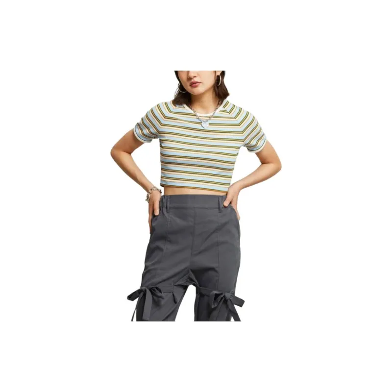 Adidas Originals Logo Printed Striped Cropped T Shirt-2