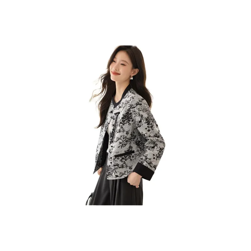 Mo Han Yi Mei Jackets Coats Women's Black White-1