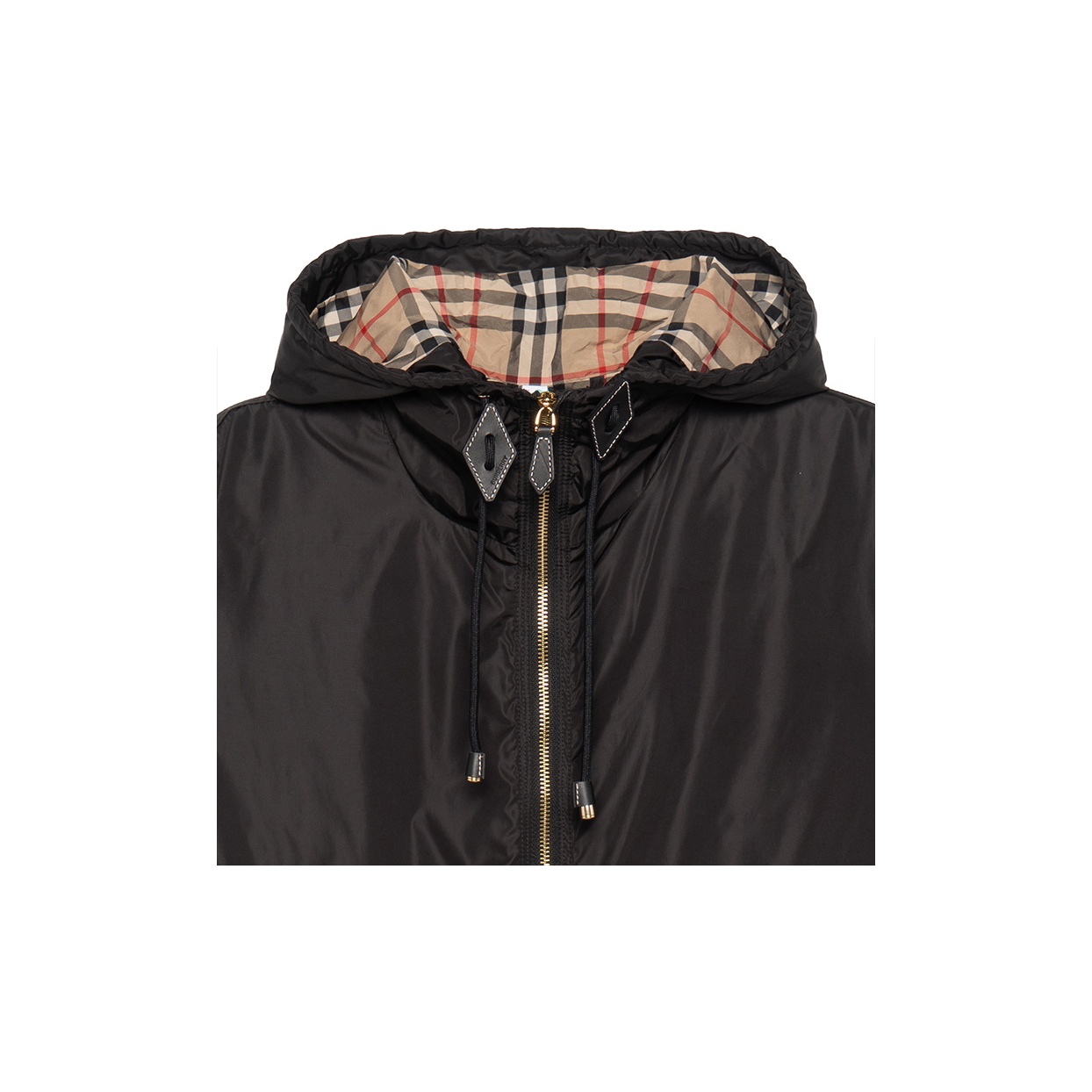 Burberry Zip Up Hoodie With Check Hood Black Archive Beige