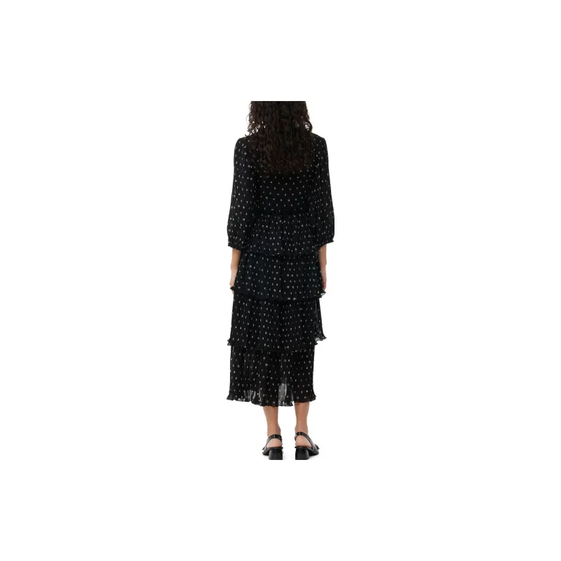 GANNI Logo Printed Puff Sleeved Midi Dress-3