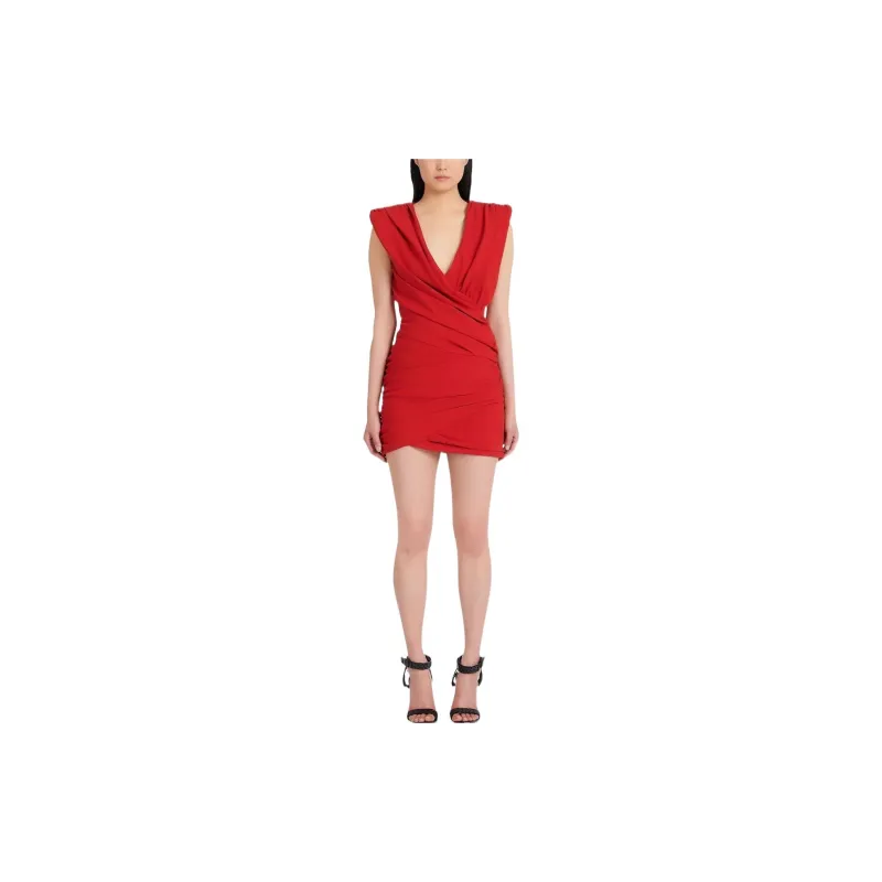 BALMAIN Sleeveless Dresses Women's Red-2
