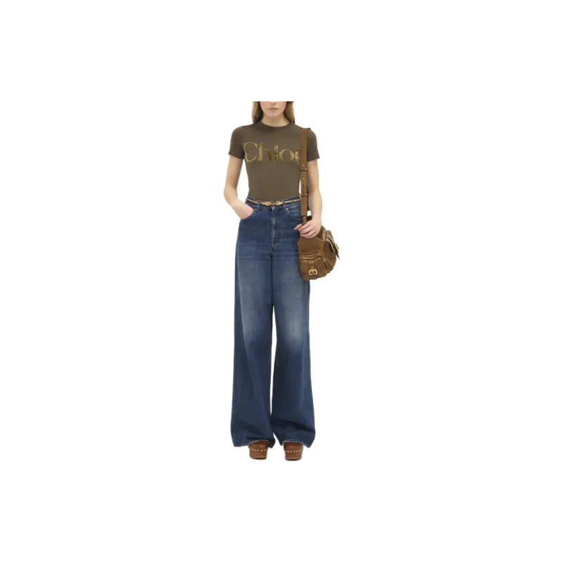 Chloé Velvet Logo Crewneck T Shirt-2