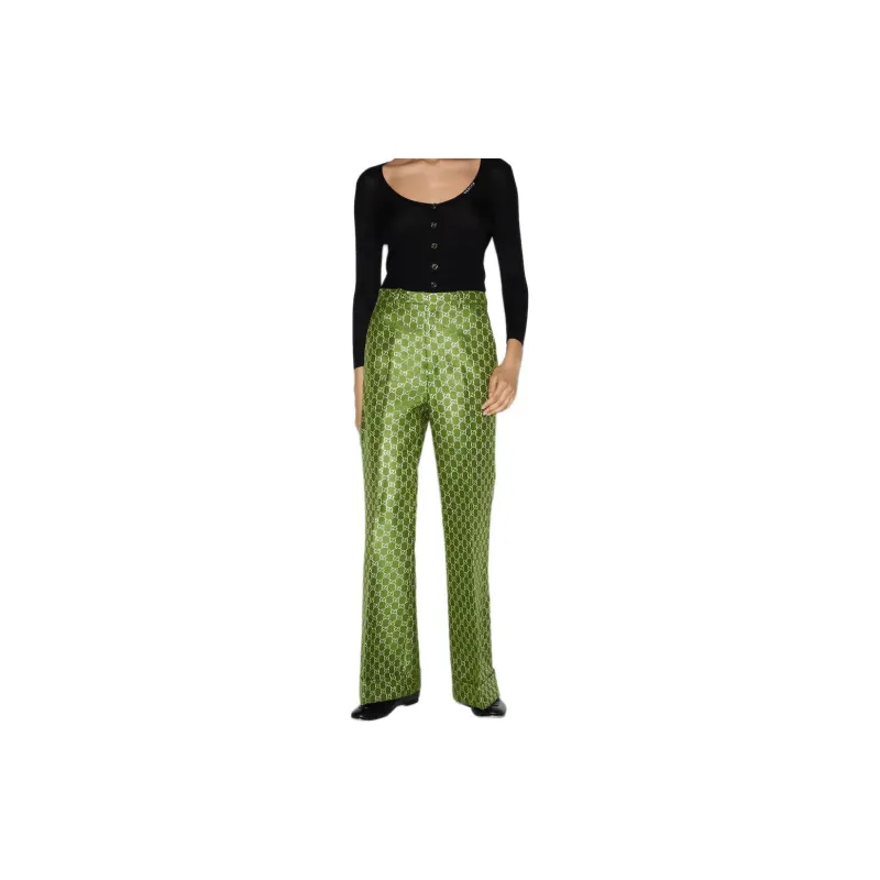 GUCCI Hose Aus Gg Lamé Und Wolle Casual Pants Women's Green-2