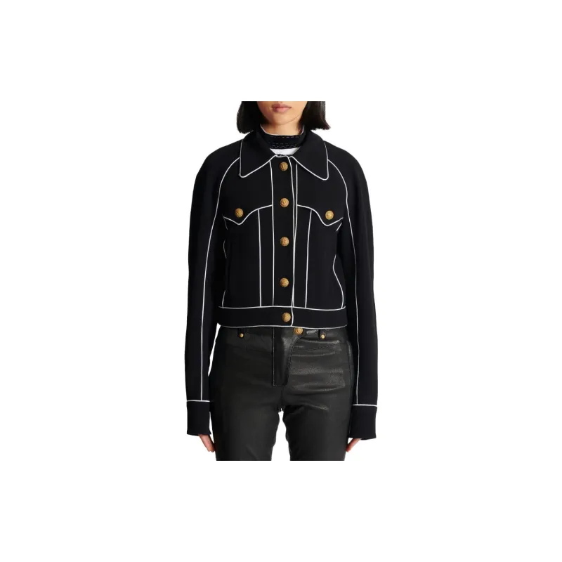 BALMAIN Buttoned Contrasted Western Crepe Jacket 'Black'-2