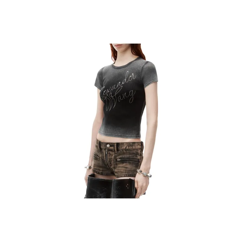 Alexander Wang Hotfix Cursive Logo Crewneck T Shirt-4