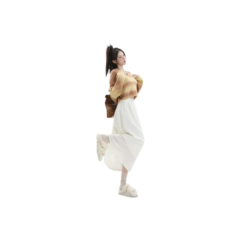 Kazakhstan Casual Long Skirts Women's Apricot-2