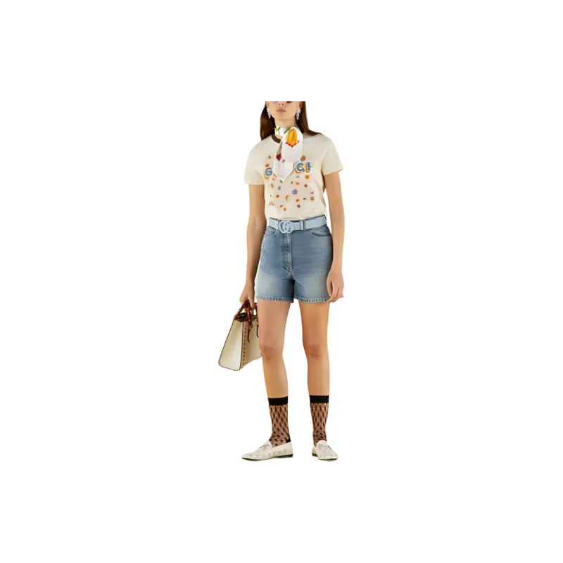 GUCCI Fw22 Tanabata Series FW22 Regular T Shirt Women's Ecru-3