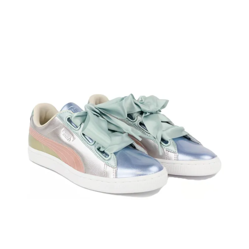 PUMA Basket Anti Slip Wear Resistant Low Top Skateboard Shoes Women's Silver-2