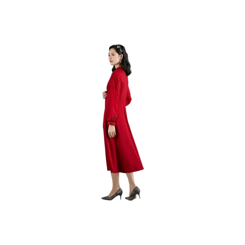 BBLLUUEE Long Sleeved Dress Women's Maple Leaf Red-2