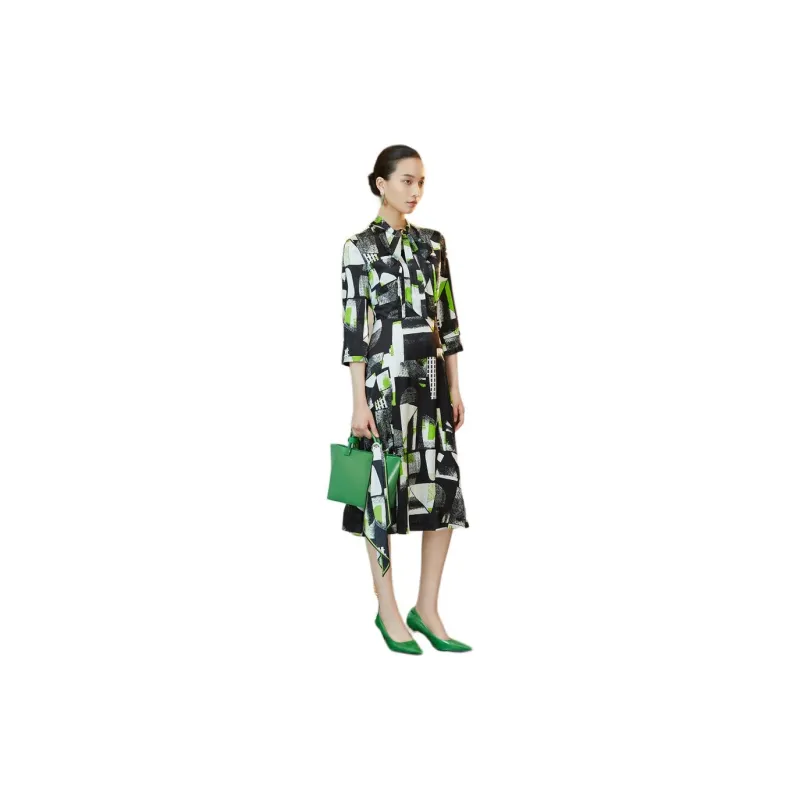 BBLLUUEE Long Sleeved Dress Women's Black Emerald Green-1