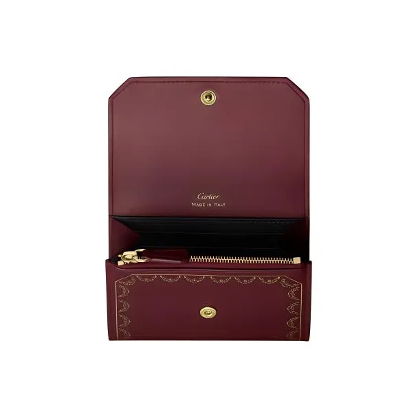 CARTIER GUIRLANDE Calfskin Handheld Wallet Card Holder Mini Women's Burgundy-2