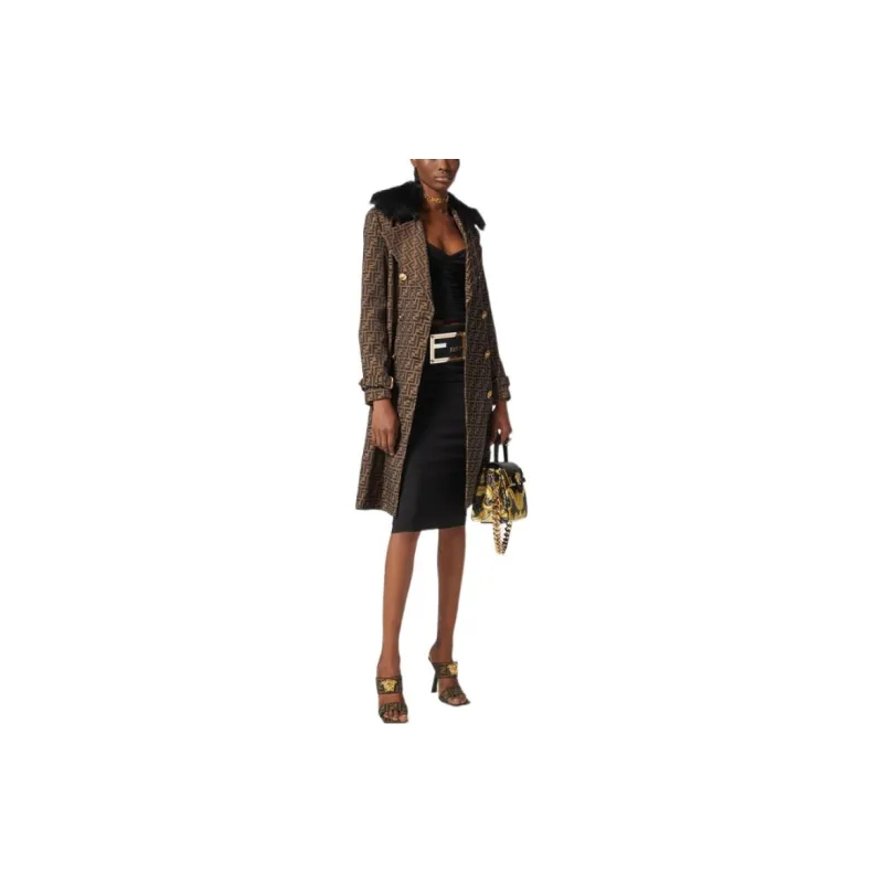 Fendi X VERSACE Trench Coats Women's Brown-3