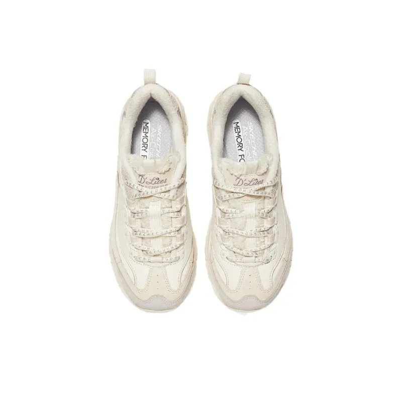 Skechers DLITES Cushioning Anti Slip Wear Resistant Breathable Coverage Warm Low Top Chunky Sneakers Women's Ecru-3