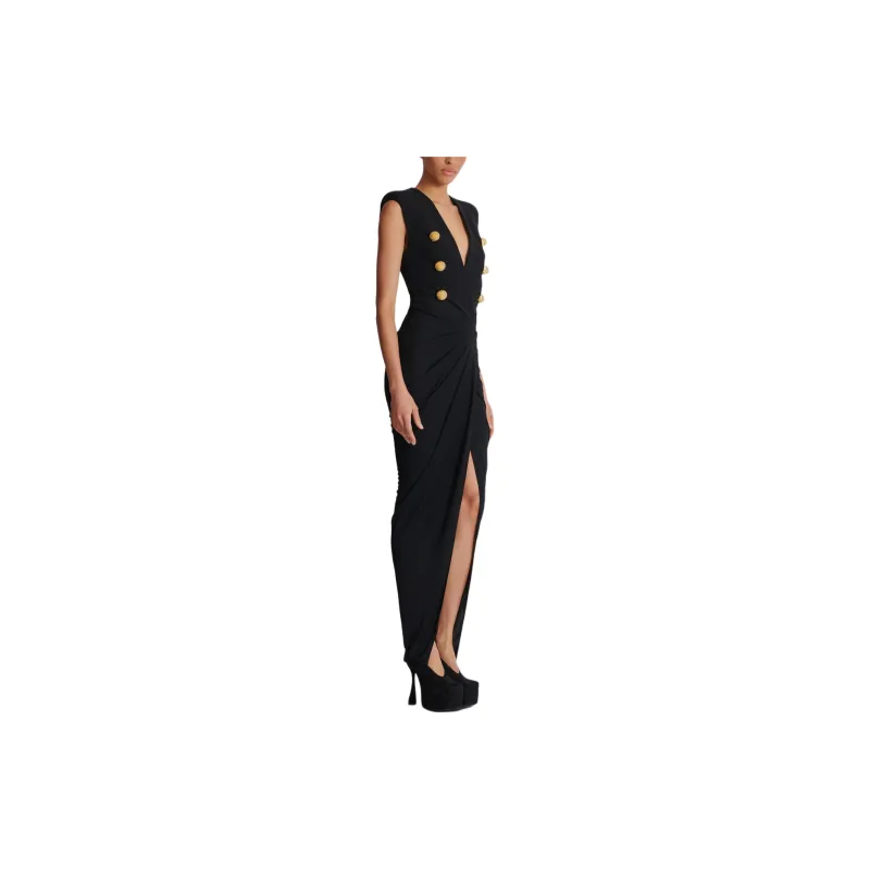 BALMAIN V Neck Tailored Maxi Dress-1