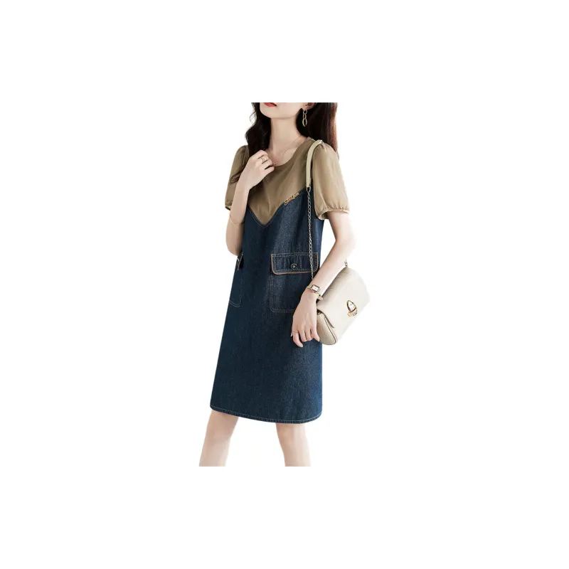 XWI Short Sleeved Dress Women's Denim Dark Blue-1